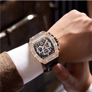 DIOFI Black and Gold Luxury Watch with Tonneau Case